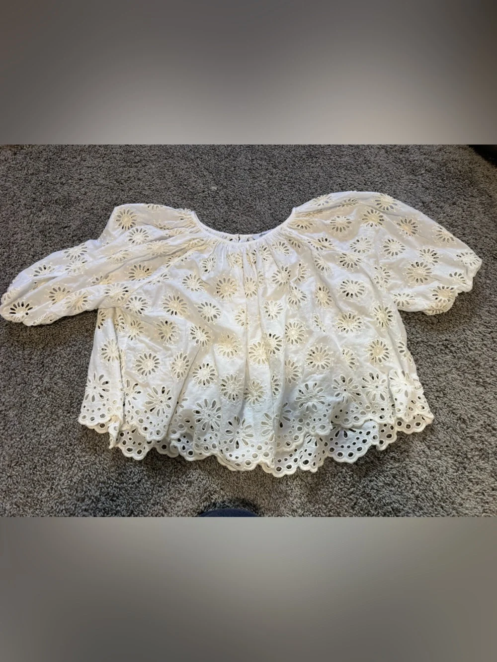 Madewell Embroidered Shirred Puff-Sleeve Top